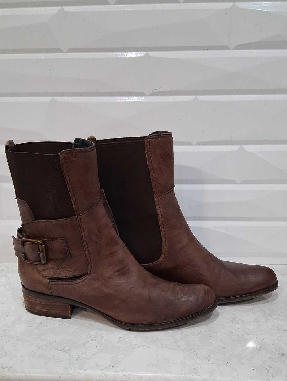 Sam Edelman Karol Brown Leather Ankle Booties with Side Buckle Size 8.5